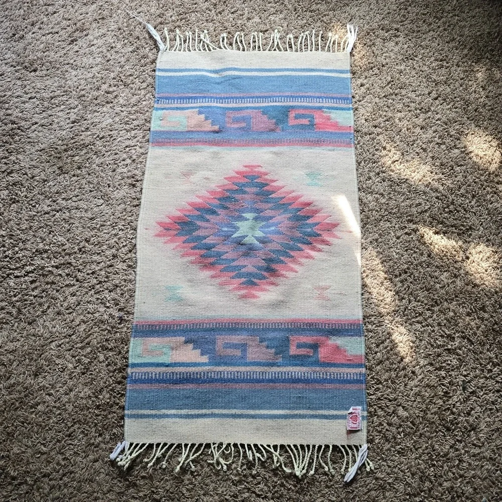 LAGRANA‎ Tejidos Mexican Wool Rug Wall Hanging 36x19 Handwoven Southwestern